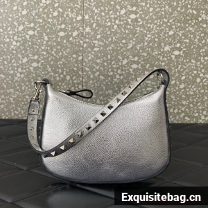 VALENTINO Rockstud calfskin small HOBO bag AG098 silver