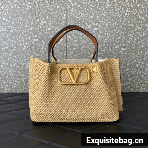 VALENTINO Small RAFFIA MACRAME Shoulder Bag 0330S Apricot