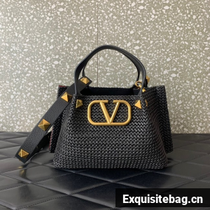 VALENTINO Small RAFFIA MACRAME Shoulder Bag 0330S black