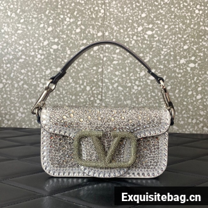 VALENTINO Super Mini Loco imitation crystal chain bag 5013 silver