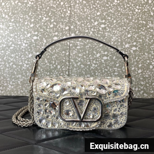 VALENTINO Super Mini Loco imitation crystal chain bag 6038 silver
