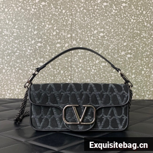 VALENTINO V-logo LOCO sheepskin and fabric handbag Q6ZN black