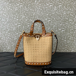 VALENTINO VLOGO SIGNATURE RAFFIA Shoulder Bag 0314 brown
