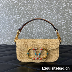 VALENTINO VLOGO SIGNATURE RAFFIA Shoulder Bag 5016 brown