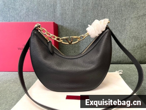 VALENTINO Vlogo Moon small leather HOBO bag chain N08J black
