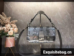 FENDI BAGUETTE Bag Pearl slice F1359 silver