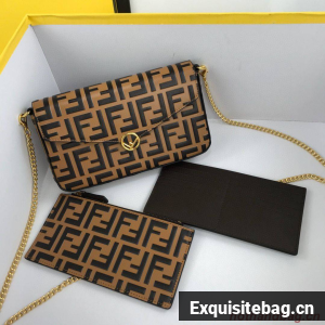 FENDI CHAIN FF Original Leather bag 8841 Brown