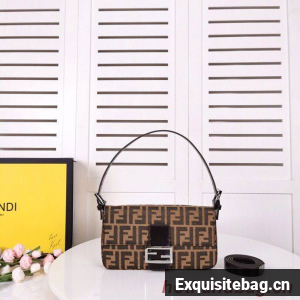 FENDI BAGUETTE fabric bag black 8BR011 Silver Hardware