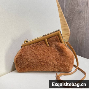 FENDI FIRST SMALL wool sheepskin bag 5FB2217 brown