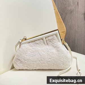 FENDI FIRST MEDIUM or SMALL wool sheepskin bag 5FB2217 white