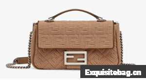FENDI MIDI BAGUETTE CHAIN FF fabric bag 8BR793 Beige