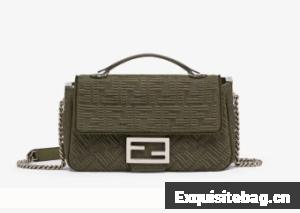 FENDI MIDI BAGUETTE CHAIN FF fabric bag 8BR793 Green