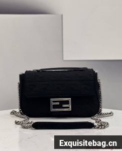 FENDI MIDI BAGUETTE CHAIN FF fabric bag 8BR793 black