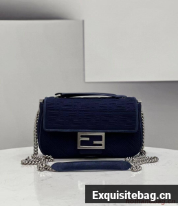 FENDI MIDI BAGUETTE CHAIN FF fabric bag 8BR793 dark blue