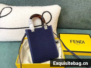 FENDI MINI SUNSHINE SHOPPER FF fabric mini-bag 8BS051AG dark blue