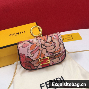 FENDI NANO BAGUETTE CHARM Nappa Original Leather Bag 7AR844 Flower