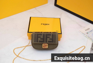 FENDI NANO BAGUETTE CHARM Nappa lcanvas Bag 7AR844 Green