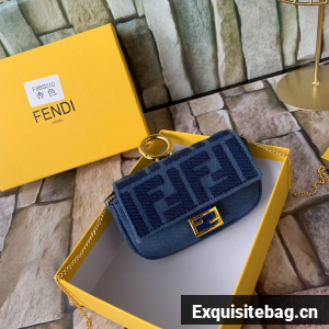 FENDI NANO BAGUETTE CHARM Nappa lcanvas Bag 7AR844 Navy