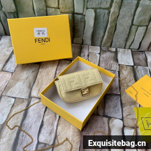 FENDI NANO BAGUETTE CHARM Nappa lcanvas Bag 7AR844 Yellow