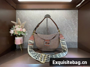 FENDI SMALL CROISSANT Woven straw bag 8BR790AFG brown
