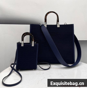 FENDI SUNSHINE MEDIUM FF fabric shopper 8BH386A dark blue