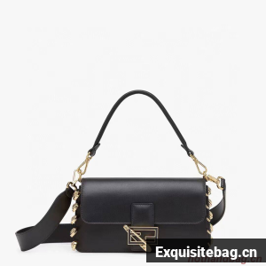Fendi Baguette brooch Fendace Black leather bag 8BR801