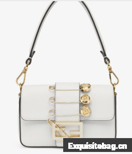 Fendi Brooch mini baguette Fendace leather bag 8BS066A white