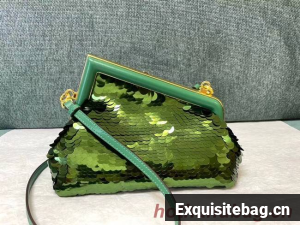 Fendi First Small sequinned bag 8BP129 green