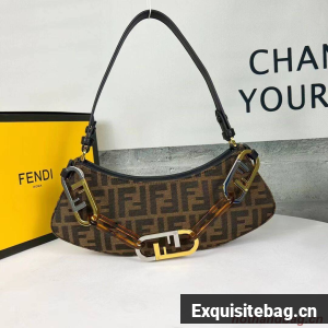 Fendi O Lock Swing Mint green leather pouch 8BS068A brown