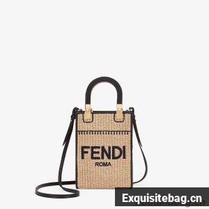 FENDI MINI SUNSHINE SHOPPER Braided straw mini-bag 8BS051 apricot FENDI MINI SUNSHINE SHOPPER Braided straw mini-bag 8BS051 apricot