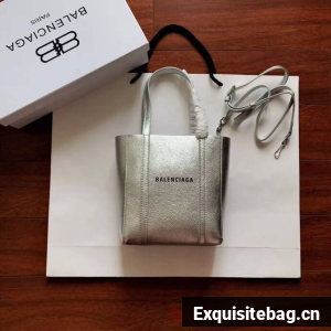Balenciaga Original Leather Mini Shopper Bag 6696 Silver