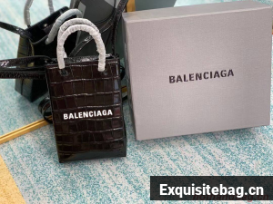 Balenciaga Original shiny crocodile embossed leather Mini Shopper Bag B152865 black Balenciaga Original shiny crocodile embossed leather Mini Shopper Bag B152865 black