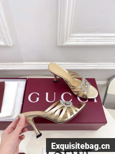 Gucci Womens slide sandal with crystal Interlocking G 852663-2