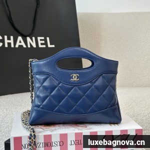 Chanel Blue quilted leather mini tote bag with chain shoulder strap